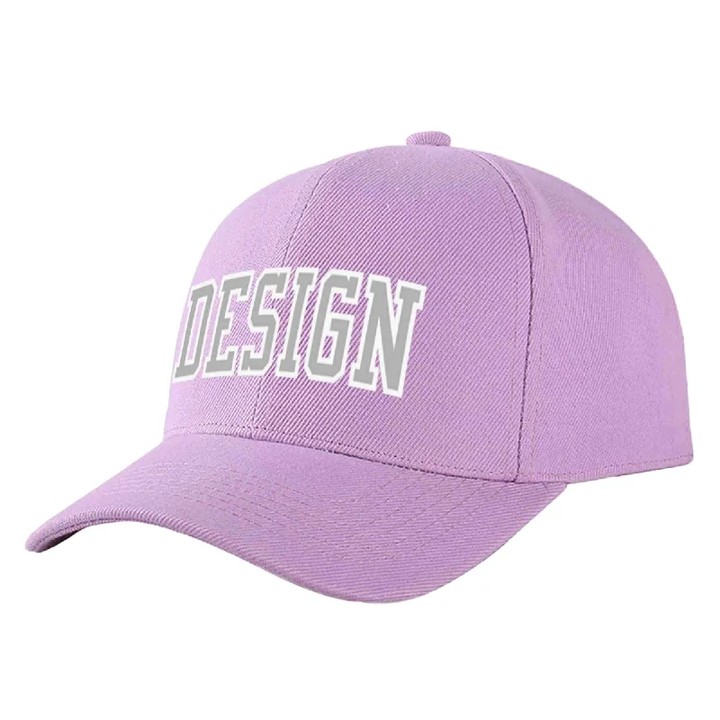 Best materials for baseball capsCustom Light Purple Gray-White Curved Eaves Sport Design Baseball Cap