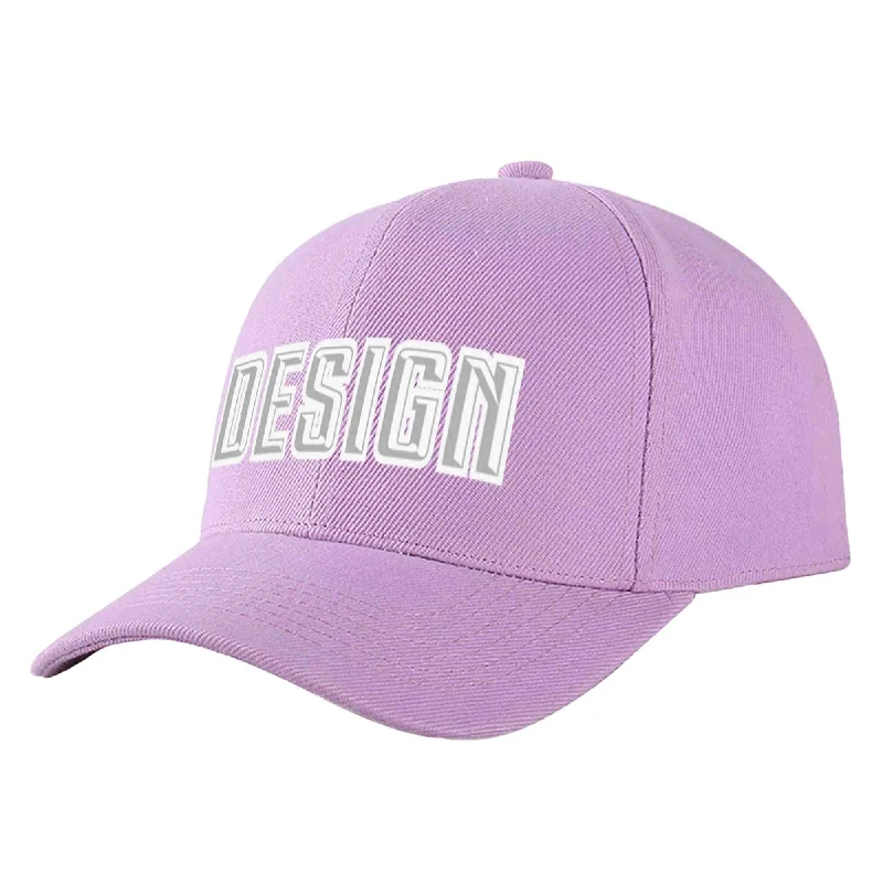 Baseball caps for specific teamsCustom Light Purple Gray-White Curved Eaves Sport Design Baseball Cap