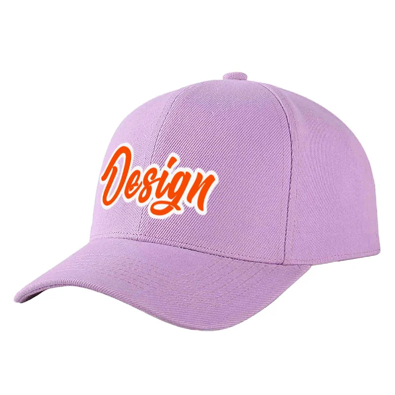 Collaborative baseball cap designsCustom Light Purple Orange-White Curved Eaves Sport Design Baseball Cap