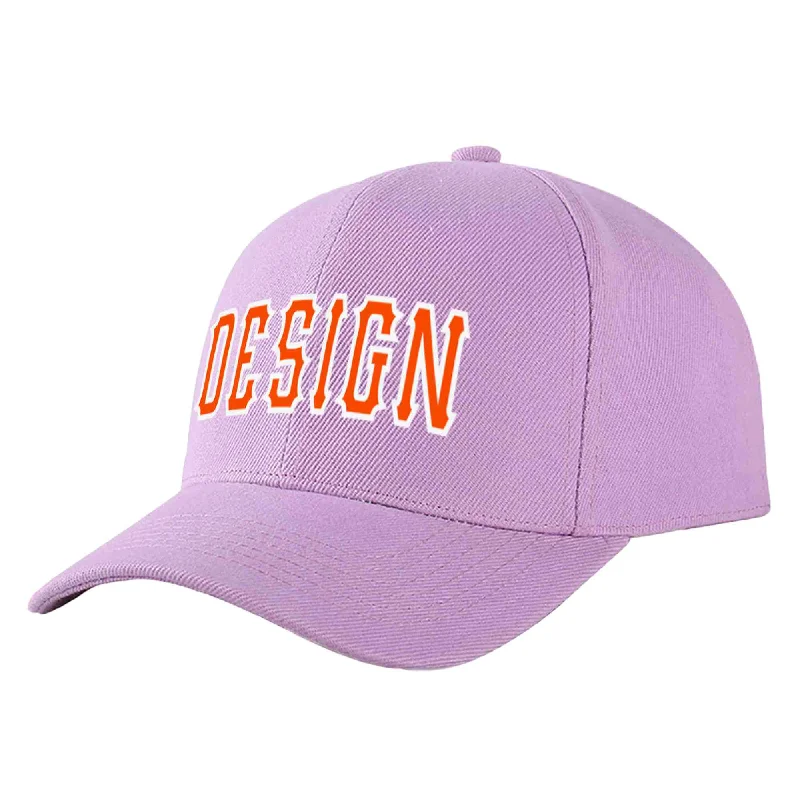 Baseball caps for sun protectionCustom Light Purple Orange-White Curved Eaves Sport Design Baseball Cap