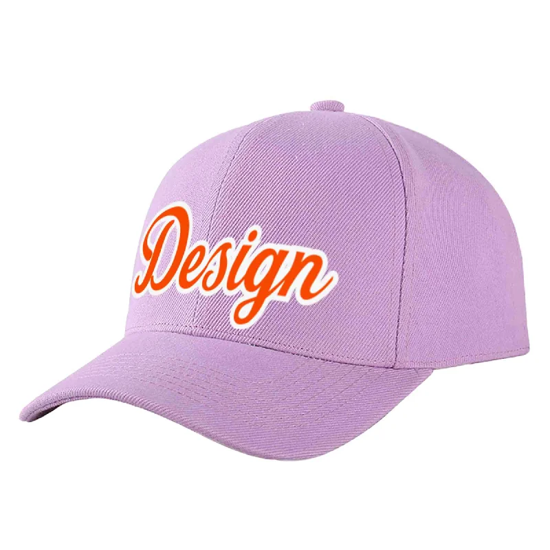 Baseball caps for menCustom Light Purple Orange-White Curved Eaves Sport Design Baseball Cap