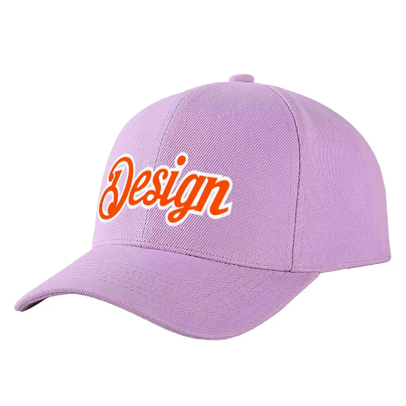 Baseball caps for sports fansCustom Light Purple Orange-White Curved Eaves Sport Design Baseball Cap