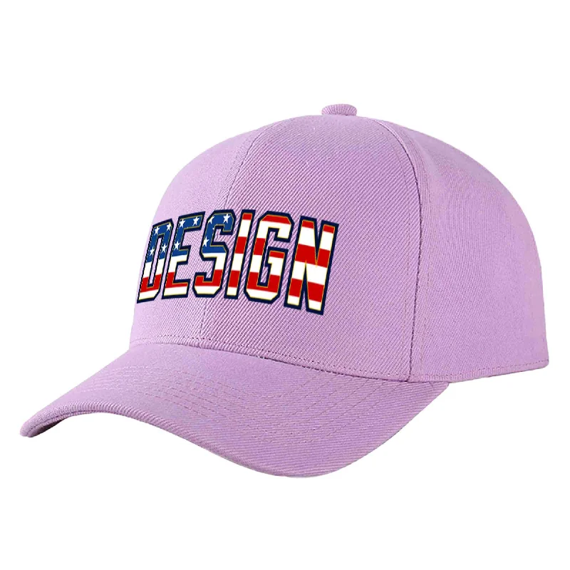 Best baseball cap brandsCustom Light Purple Vintage USA Flag-Gold Curved Eaves Sport Design Baseball Cap