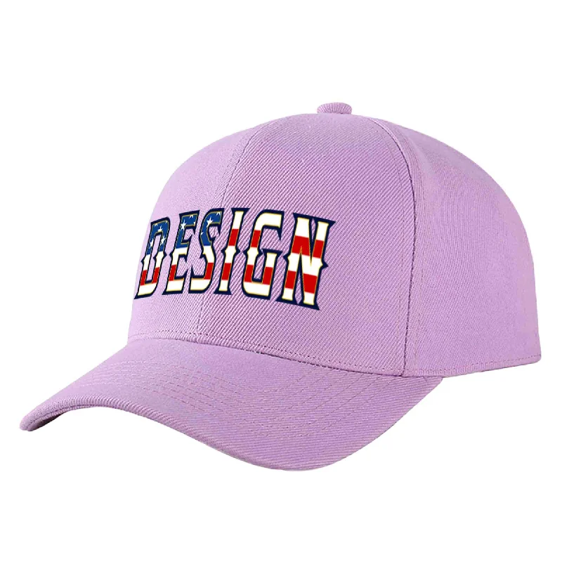 Vintage-style baseball capsCustom Light Purple Vintage USA Flag-Gold Curved Eaves Sport Design Baseball Cap