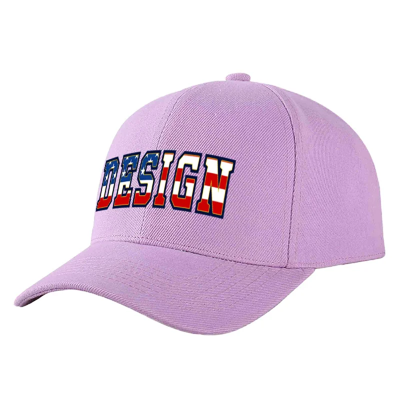 Baseball caps for different gendersCustom Light Purple Vintage USA Flag-Gold Curved Eaves Sport Design Baseball Cap