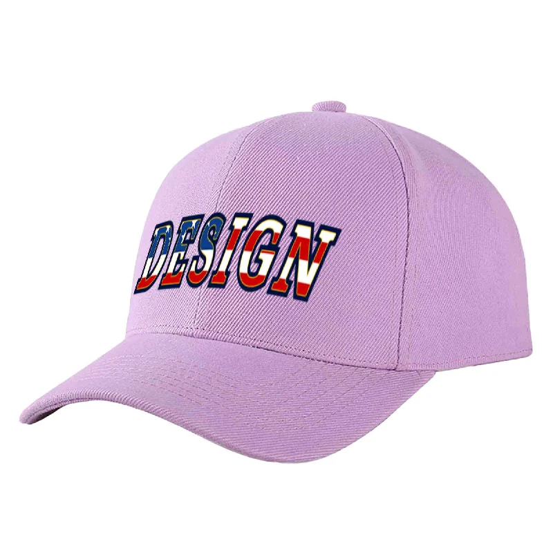 Baseball caps for sun protectionCustom Light Purple Vintage USA Flag-Gold Curved Eaves Sport Design Baseball Cap