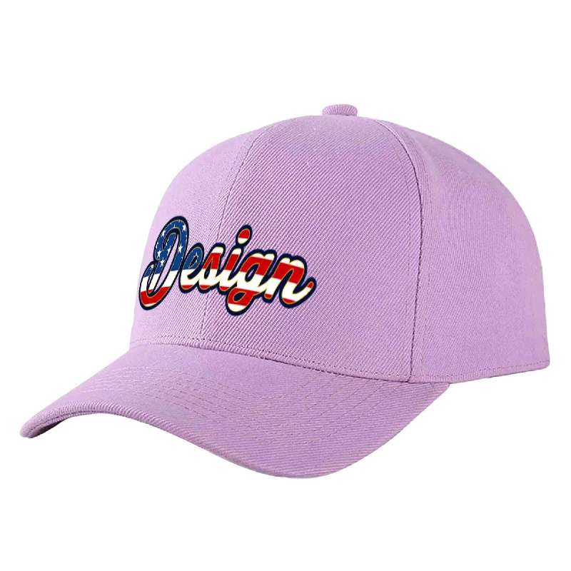 Baseball caps for womenCustom Light Purple Vintage USA Flag-Gold Curved Eaves Sport Design Baseball Cap