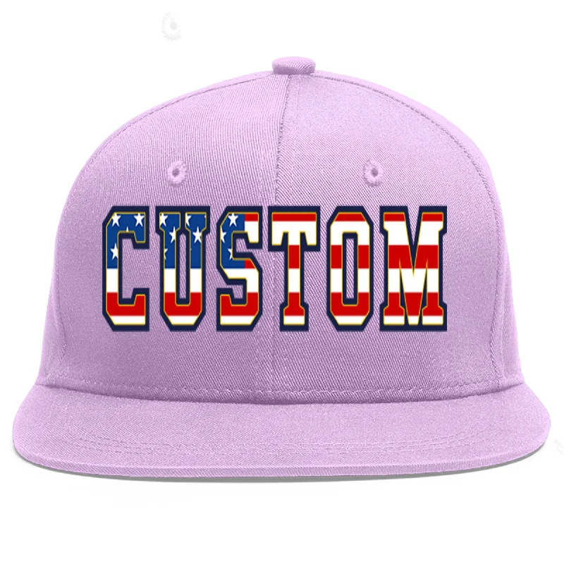 Baseball caps for womenCustom Light Purple Vintage USA Flag-Gold Flat Eaves Sport Baseball Cap