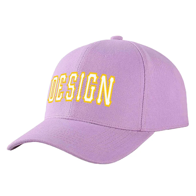 Baseball caps for teenagersCustom Light Purple White-Gold Curved Eaves Sport Design Baseball Cap