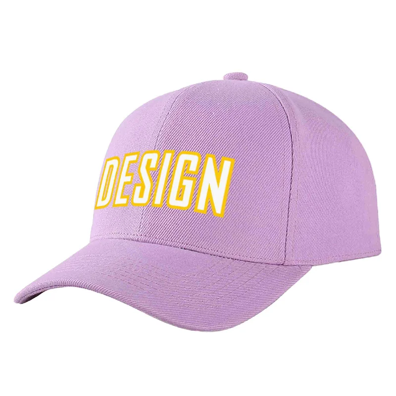 Baseball cap size guideCustom Light Purple White-Gold Curved Eaves Sport Design Baseball Cap