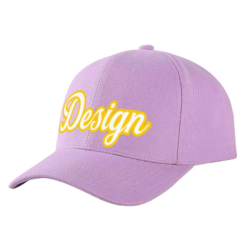 Baseball caps for winterCustom Light Purple White-Gold Curved Eaves Sport Design Baseball Cap