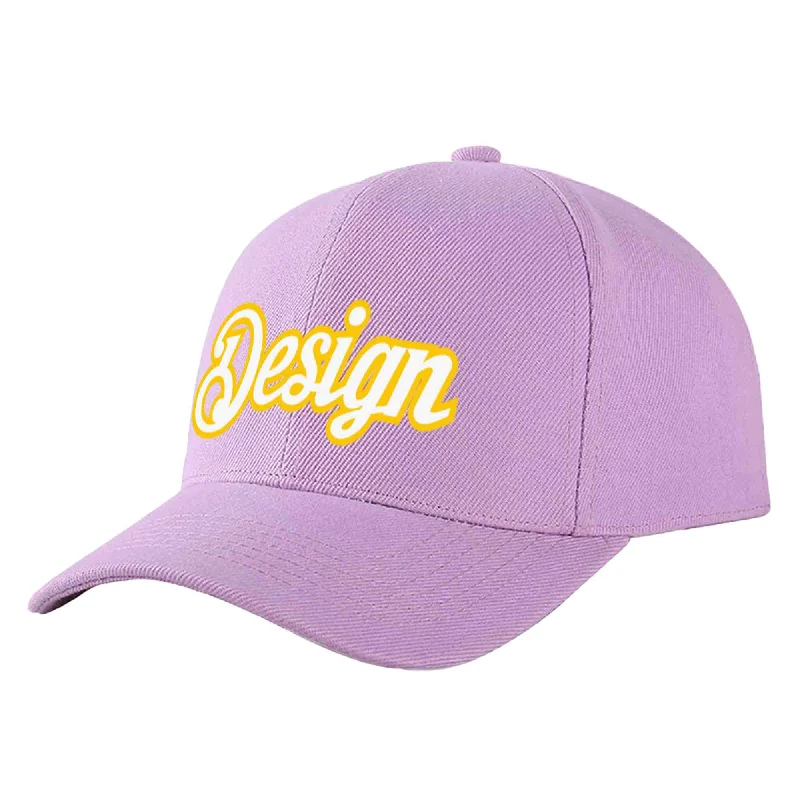 Baseball cap accessoriesCustom Light Purple White-Gold Curved Eaves Sport Design Baseball Cap