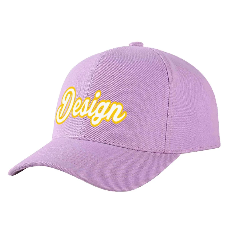 Baseball caps for sun protectionCustom Light Purple White-Gold Curved Eaves Sport Design Baseball Cap