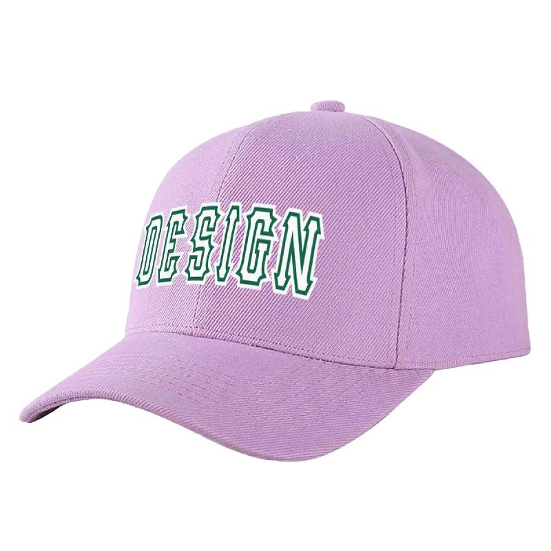 Baseball caps for menCustom Light Purple White-Kelly Green Curved Eaves Sport Design Baseball Cap