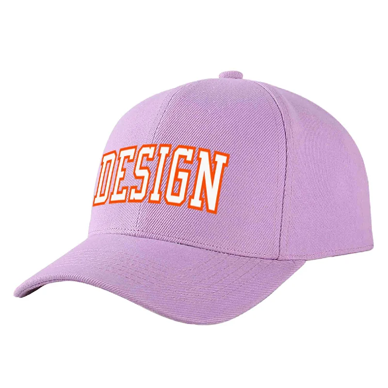 Baseball caps for rainy weatherCustom Light Purple White-Orange Curved Eaves Sport Design Baseball Cap