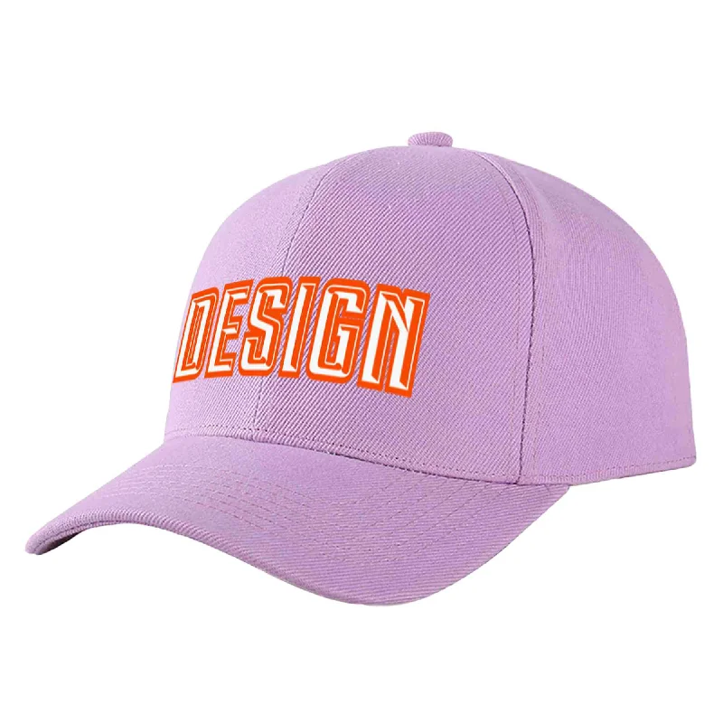 Best materials for baseball capsCustom Light Purple White-Orange Curved Eaves Sport Design Baseball Cap