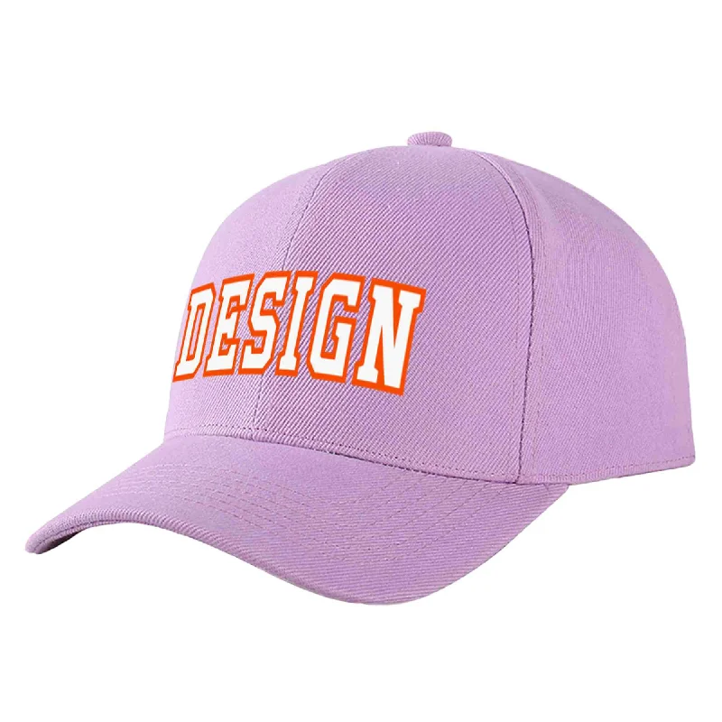 Baseball caps for specific teamsCustom Light Purple White-Orange Curved Eaves Sport Design Baseball Cap