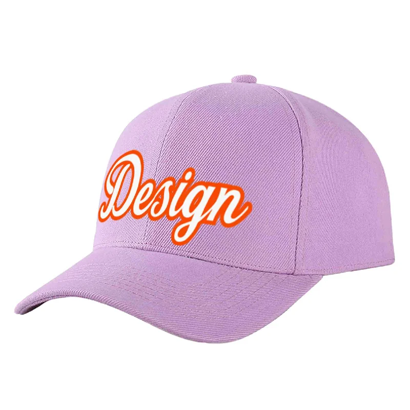 Custom baseball capsCustom Light Purple White-Orange Curved Eaves Sport Design Baseball Cap