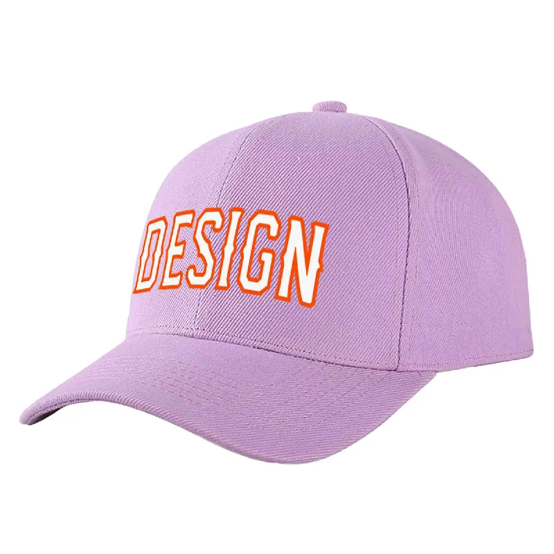 Baseball caps for different seasonsCustom Light Purple White-Orange Curved Eaves Sport Design Baseball Cap