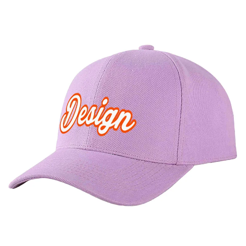 Baseball caps for adultsCustom Light Purple White-Orange Curved Eaves Sport Design Baseball Cap