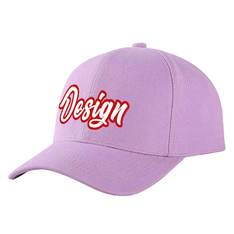 Limited edition baseball capsCustom Light Purple White-Red Curved Eaves Sport Design Baseball Cap