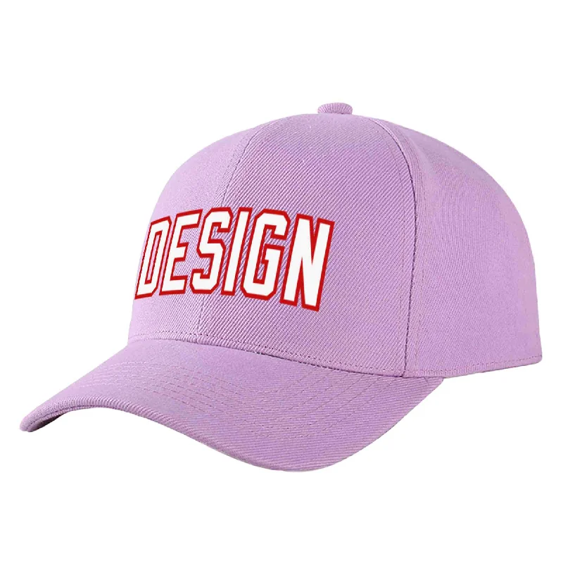 Baseball caps for winterCustom Light Purple White-Red Curved Eaves Sport Design Baseball Cap