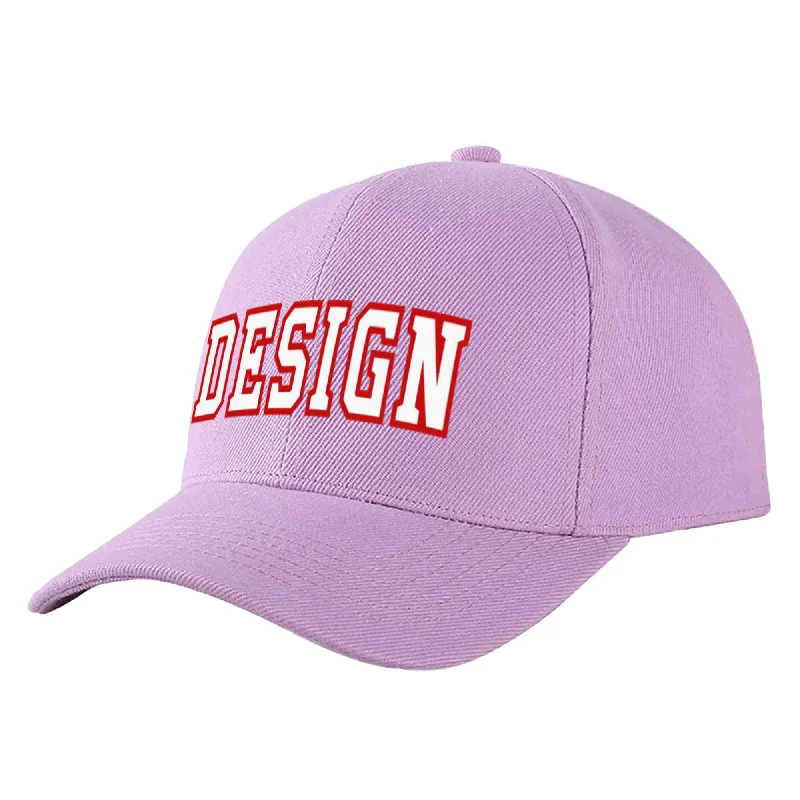 Modern baseball cap designsCustom Light Purple White-Red Curved Eaves Sport Design Baseball Cap