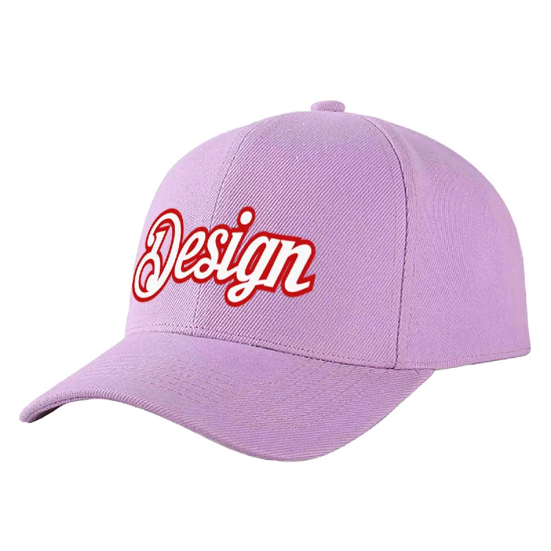 Baseball caps matching with jerseysCustom Light Purple White-Red Curved Eaves Sport Design Baseball Cap