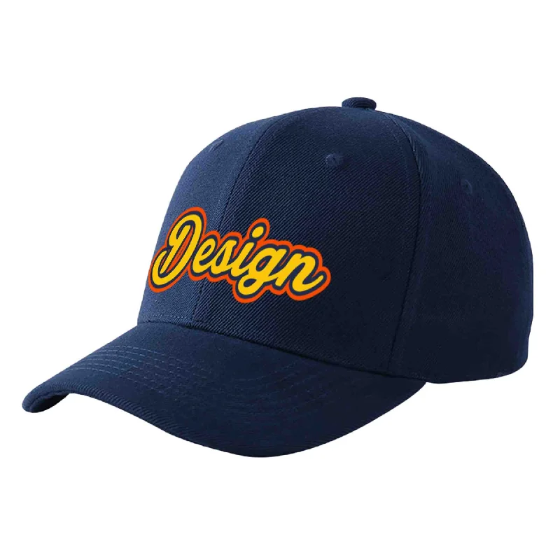 How to style a baseball cap with outfitsCustom Navy Gold-Navy Curved Eaves Sport Design Baseball Cap