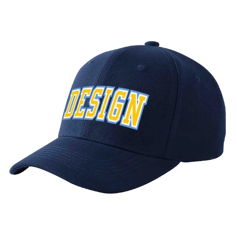 Baseball caps for different gendersCustom Navy Gold-White Curved Eaves Sport Design Baseball Cap