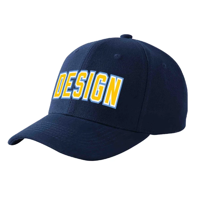 Baseball caps for sun protectionCustom Navy Gold-White Curved Eaves Sport Design Baseball Cap