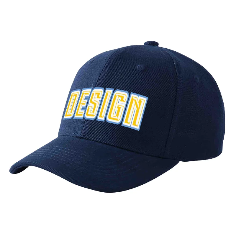 Classic baseball cap stylesCustom Navy Gold-White Curved Eaves Sport Design Baseball Cap