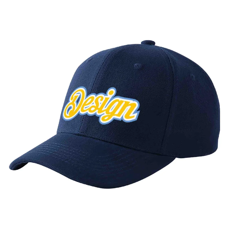 Baseball caps for summerCustom Navy Gold-White Curved Eaves Sport Design Baseball Cap