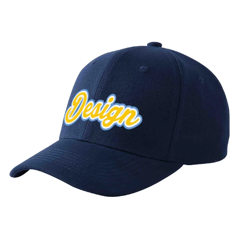 Baseball caps for different age groupsCustom Navy Gold-White Curved Eaves Sport Design Baseball Cap