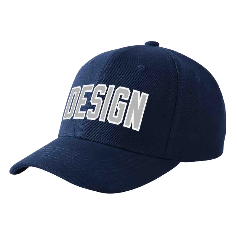 Baseball caps for sportsCustom Navy Gray-White Curved Eaves Sport Design Baseball Cap