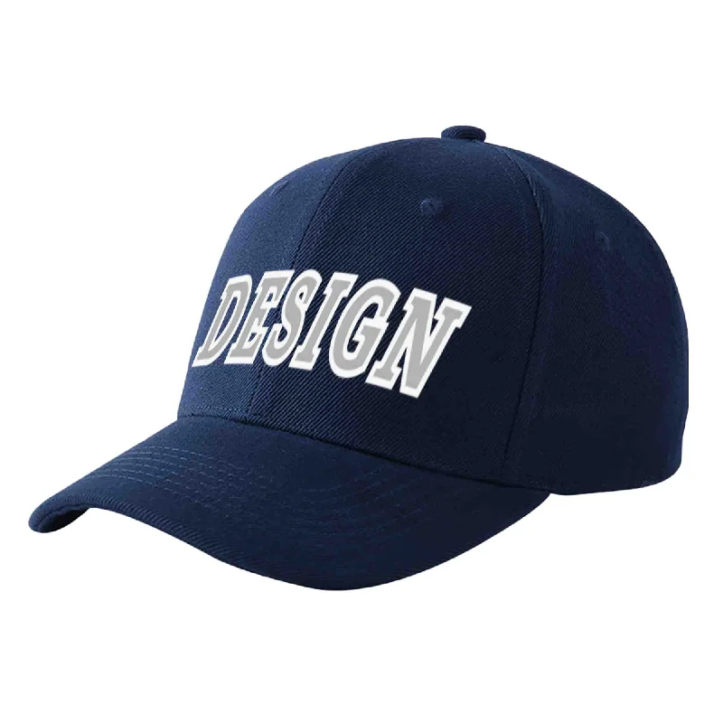 Functional baseball caps for specific needsCustom Navy Gray-White Curved Eaves Sport Design Baseball Cap