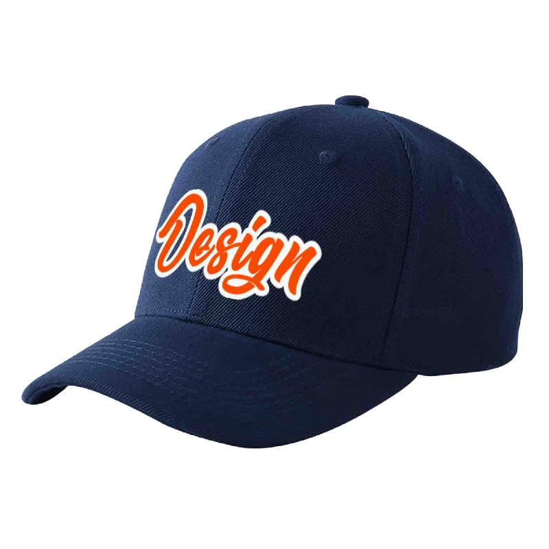 Discounted baseball capsCustom Navy Orange-White Curved Eaves Sport Design Baseball Cap