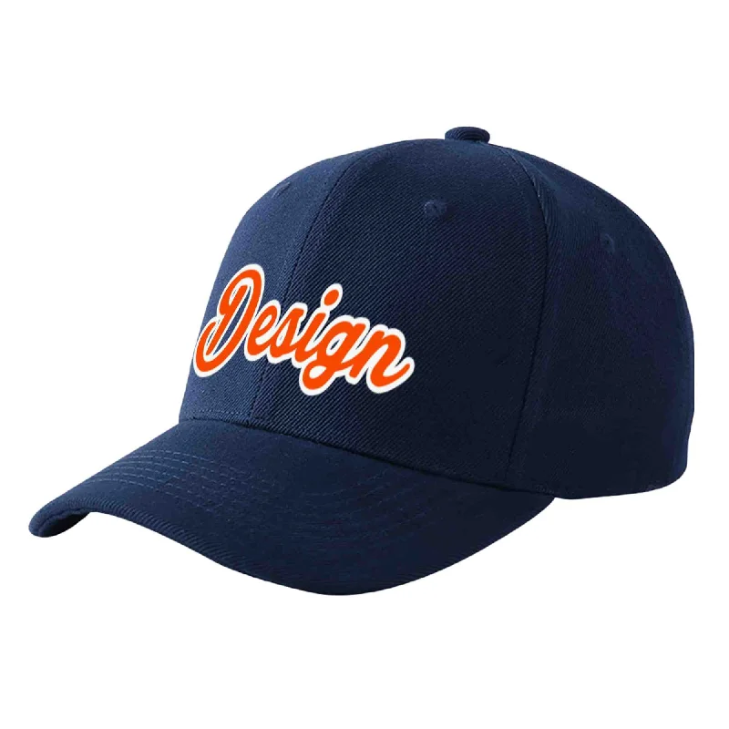 Functional baseball caps for specific needsCustom Navy Orange-White Curved Eaves Sport Design Baseball Cap