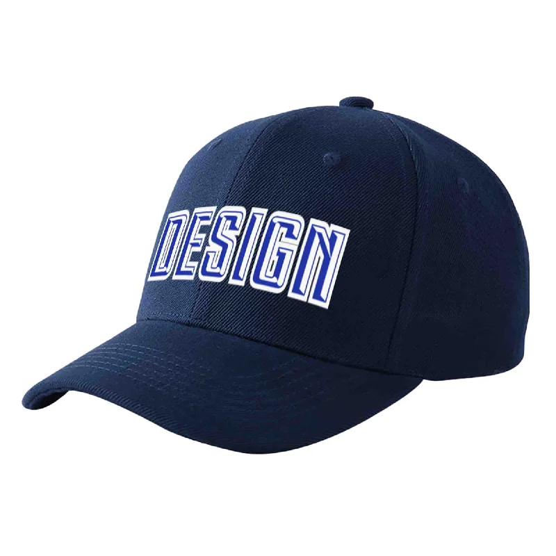 Baseball caps for specific leaguesCustom Navy Royal-White Curved Eaves Sport Design Baseball Cap