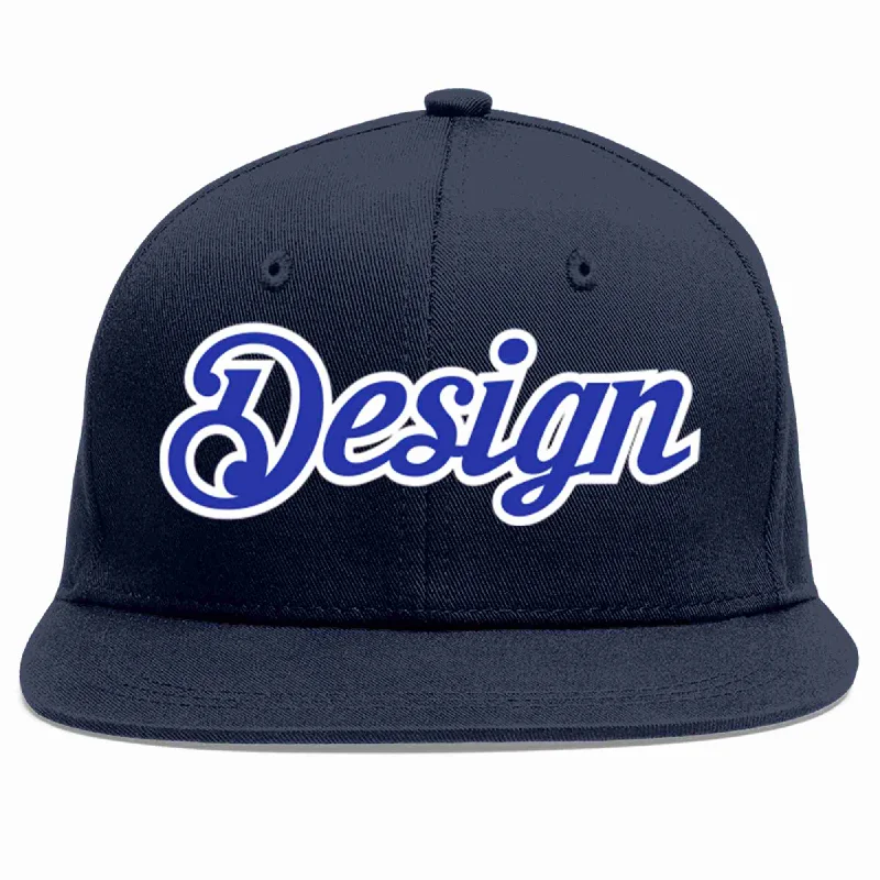 Baseball caps for casual wearCustom Navy Royal-White Flat Eaves Sport Baseball Cap Design for Men/Women/Youth