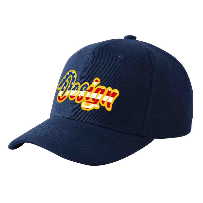 Baseball caps for specific teamsCustom Navy Vintage USA Flag-Gold Curved Eaves Sport Design Baseball Cap