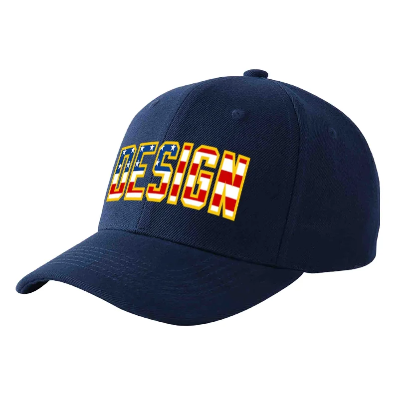 Custom baseball capsCustom Navy Vintage USA Flag-Gold Curved Eaves Sport Design Baseball Cap