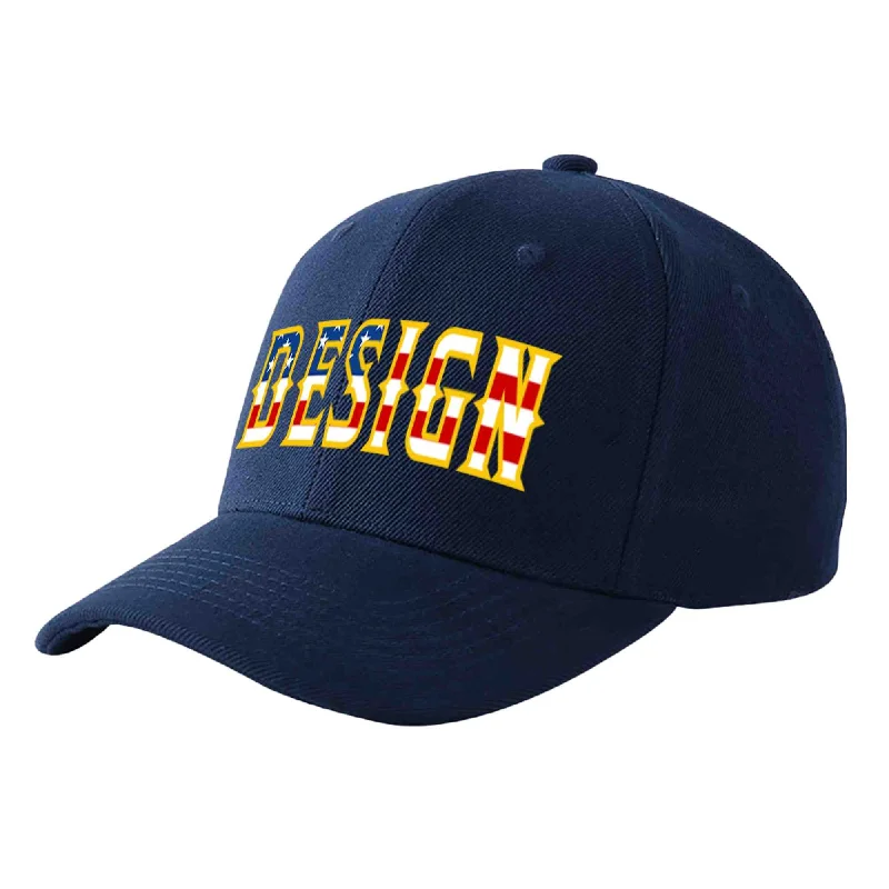 Discounted baseball capsCustom Navy Vintage USA Flag-Gold Curved Eaves Sport Design Baseball Cap