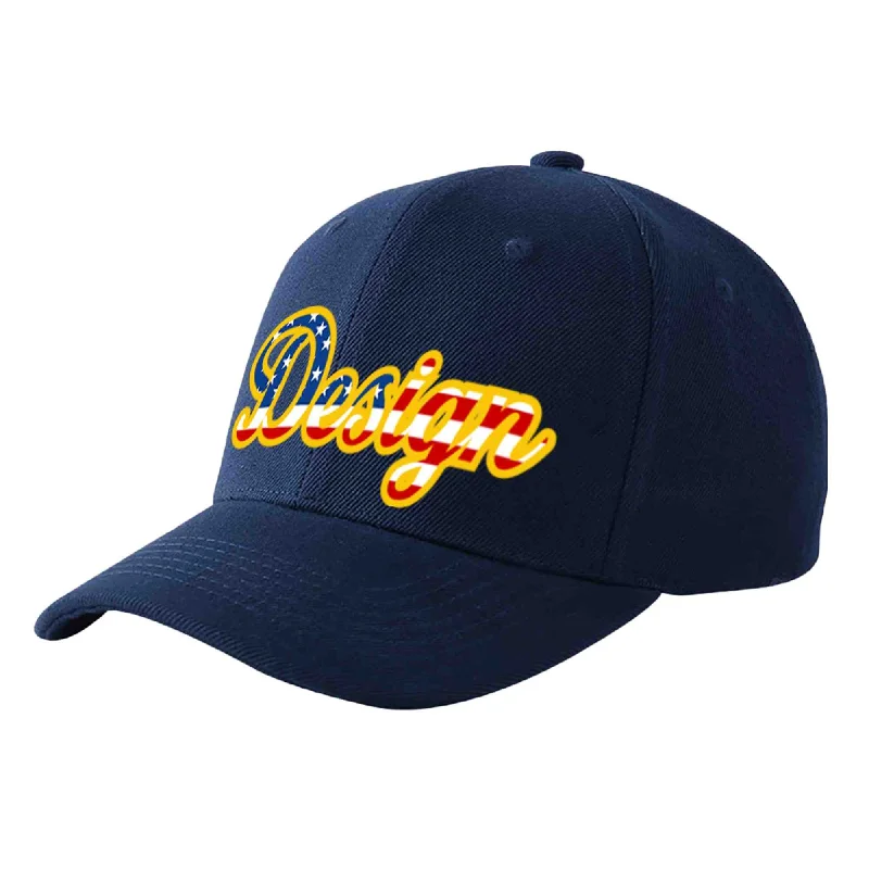 Baseball caps for casual wearCustom Navy Vintage USA Flag-Gold Curved Eaves Sport Design Baseball Cap