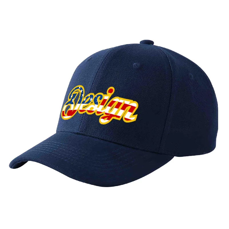 Baseball caps matching with jerseysCustom Navy Vintage USA Flag-Gold Curved Eaves Sport Design Baseball Cap