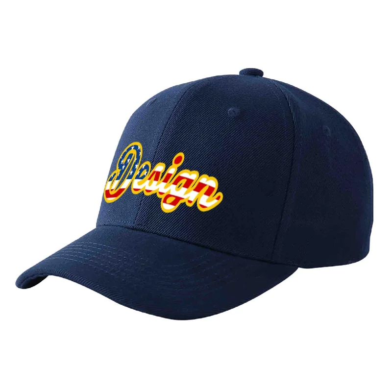 Baseball caps for different gendersCustom Navy Vintage USA Flag-Gold Curved Eaves Sport Design Baseball Cap