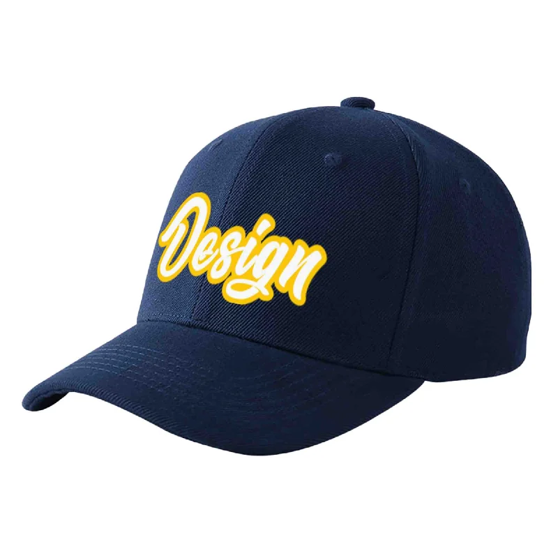 Baseball cap sets and bundlesCustom Navy White-Gold Curved Eaves Sport Design Baseball Cap