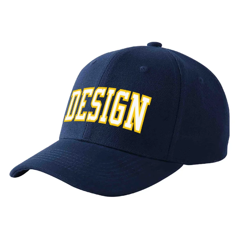 Baseball caps for different age groupsCustom Navy White-Gold Curved Eaves Sport Design Baseball Cap