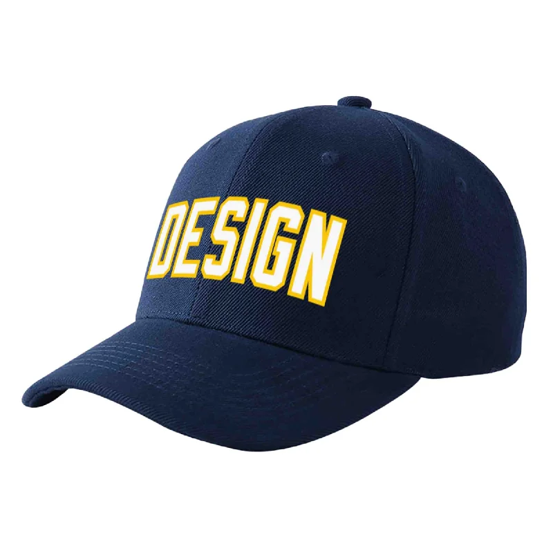 Baseball caps for outdoor activitiesCustom Navy White-Gold Curved Eaves Sport Design Baseball Cap