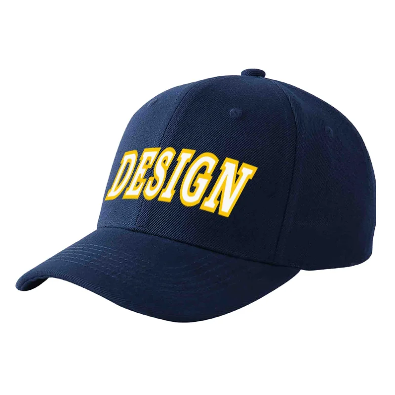 Baseball caps for specific teamsCustom Navy White-Gold Curved Eaves Sport Design Baseball Cap